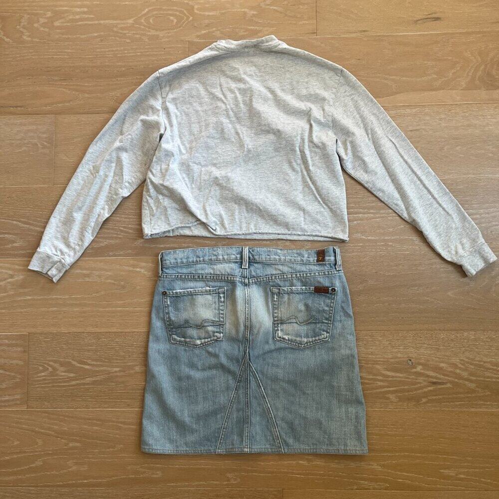 Brandy Melville New York Tee & 7 For All Mankind Denim Mini Skirt Small/30 - Picture 2 of 9
